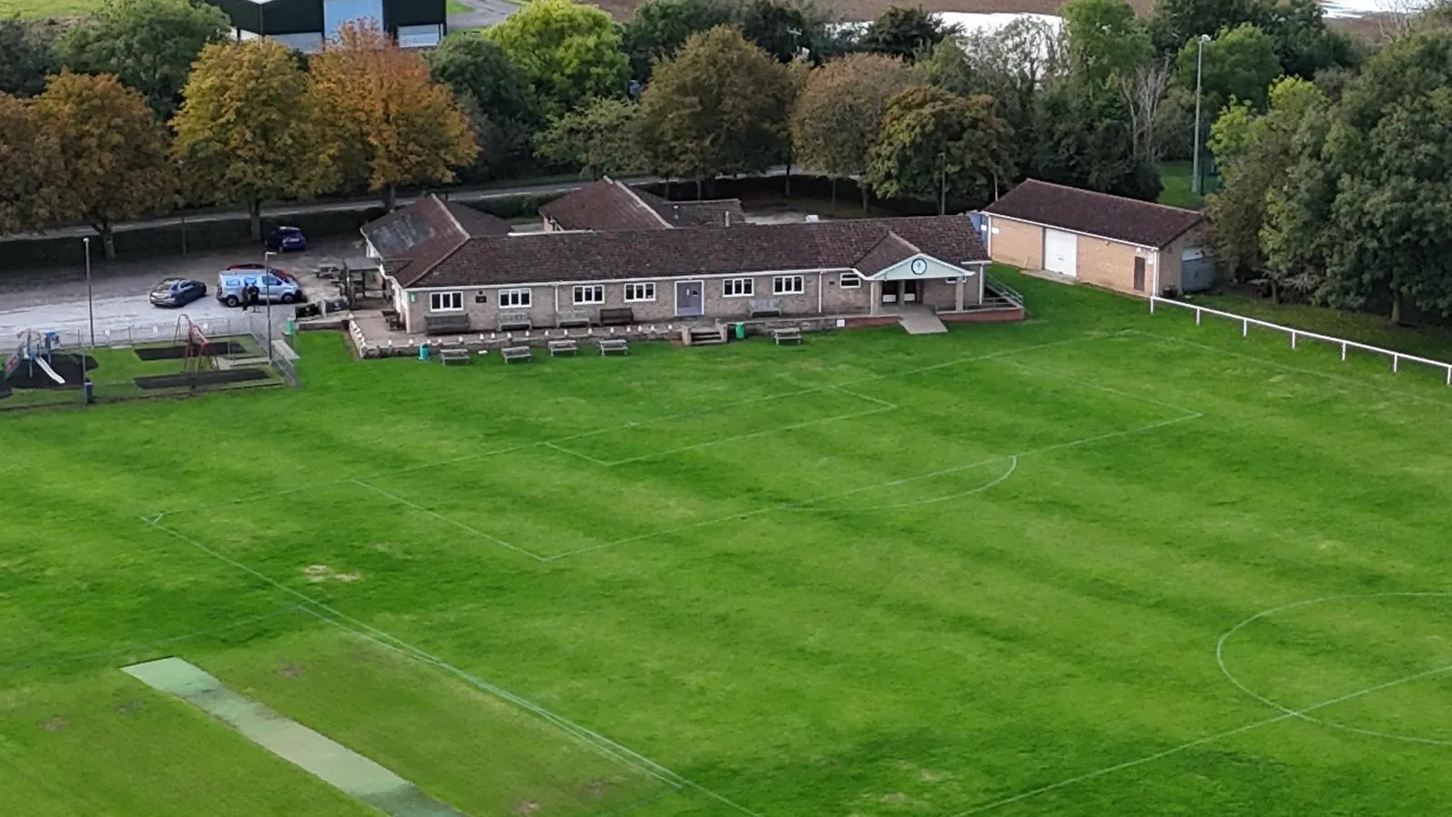 Aerial view of the main pitch and clubhouse