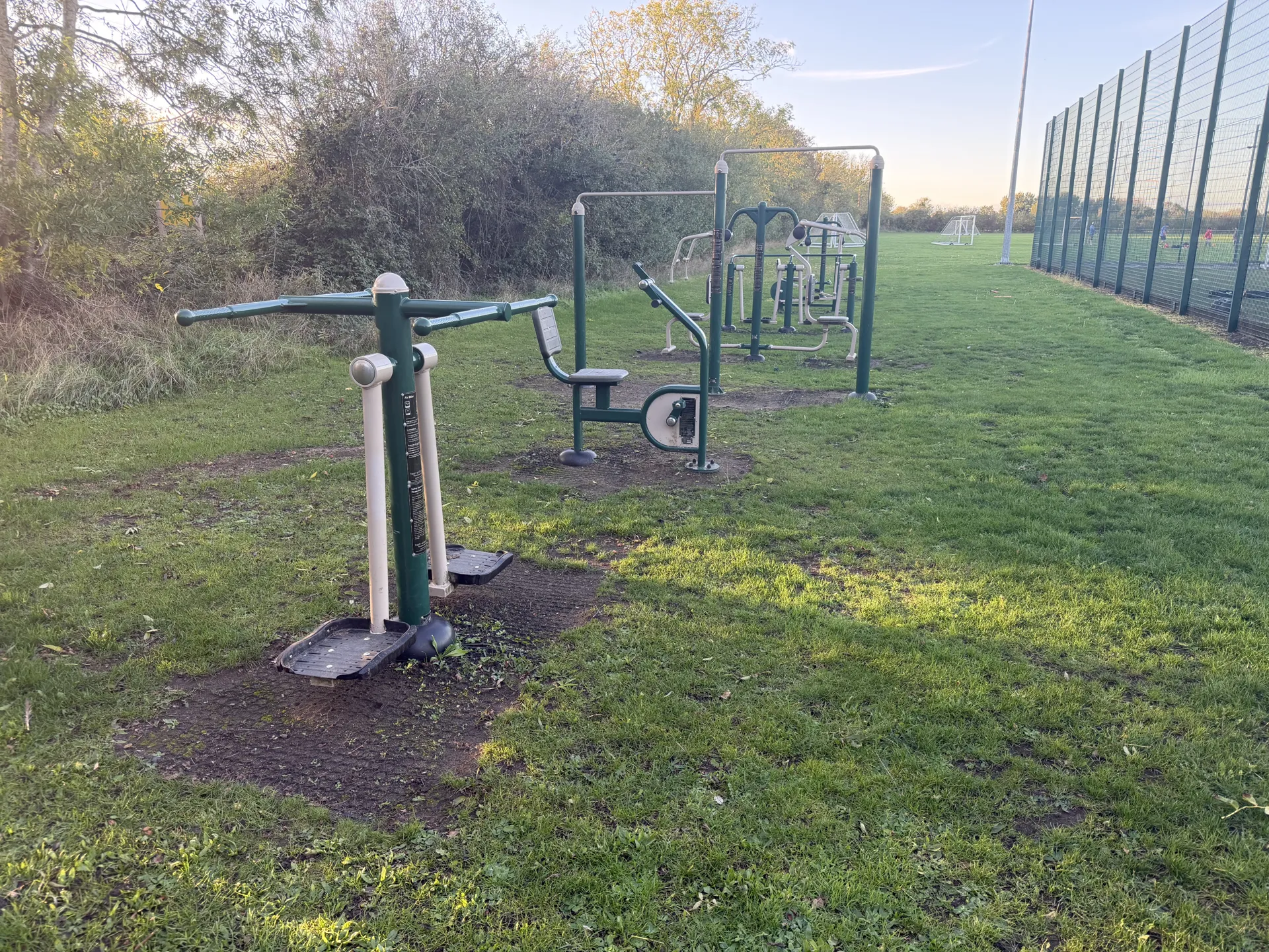 Outdoor gym equipment beside the MUGA